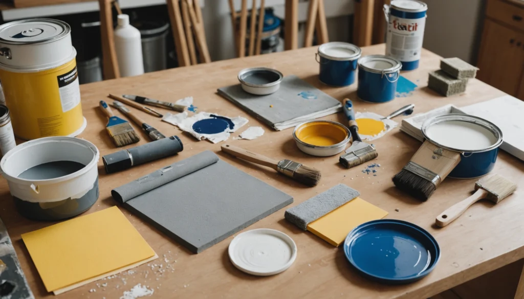 pots de peinture sur une table